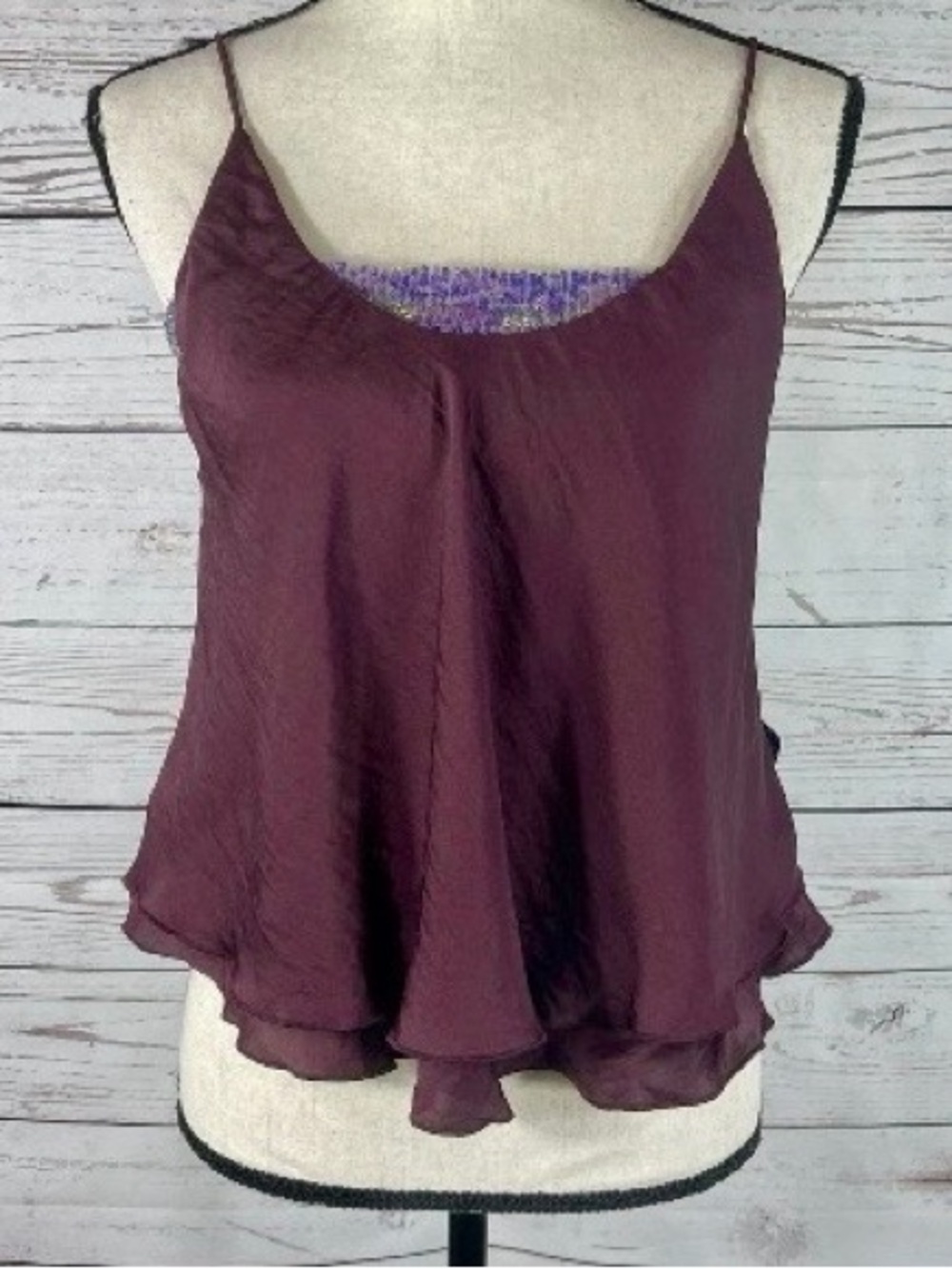 Free People Intimately Medium Crop Top Cami Tank Vetiver Bloom Burgundy Sequins
